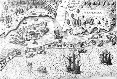 Arrival of Englishmen in North Carolina 1585