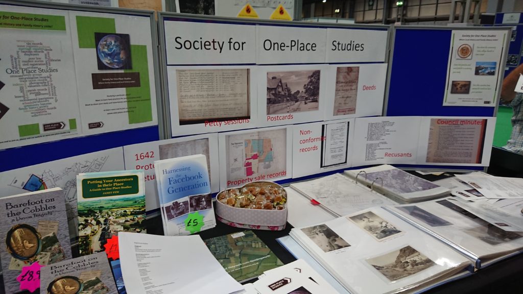 Society for One-Place Studies stand at THE Genealogy Show in Birmingham UK in June 2019