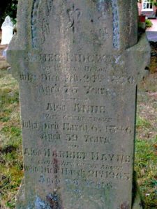 Gravestone of James, Ann, and Harriet Mayne Ridgway: Steve Jackson.