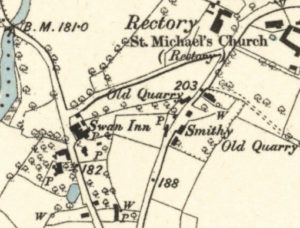 Map of Waters Upton showing the location of the smithy: From Ordnance Survey Six Inch map XXIX.NE published 1886, Crown Copyright expired; reproduced with the permission of the National Library of Scotland under a Creative Commons licence.
