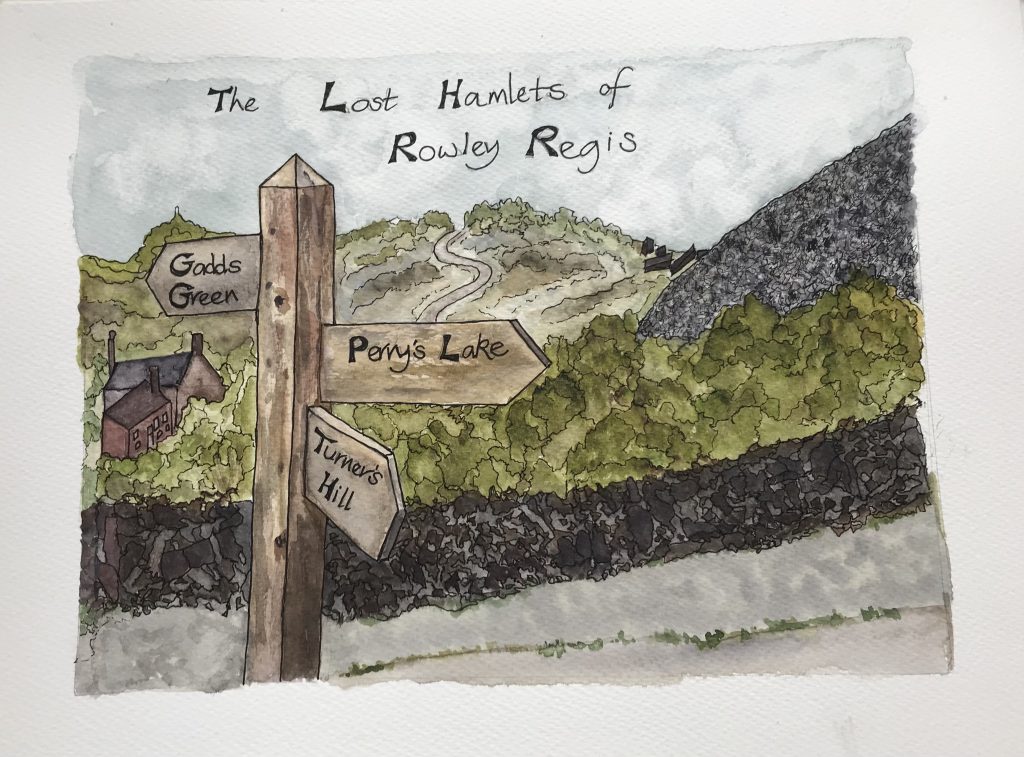 Lost Hamlets of Rowley Regis signpost drawing