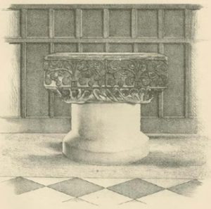 Figure 1 - 1881 sketch of the font in St Peter's Church, St Mary Bourne 